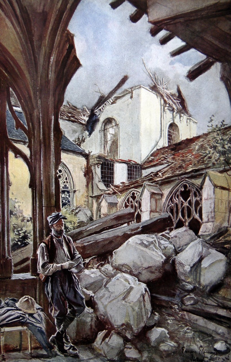 Verdun Cathedral after a German Bombing by Francois Flameng