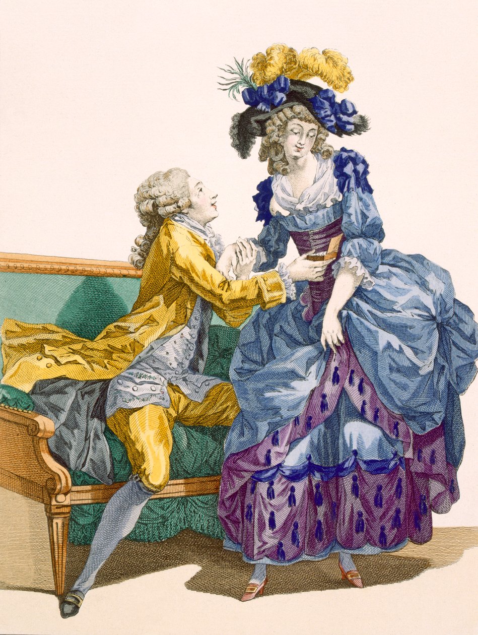 Young Lady in Electric Blue and Purple Gown with Her Young Suitor, Engraved by Dupin by Francois Louis Joseph Watteau