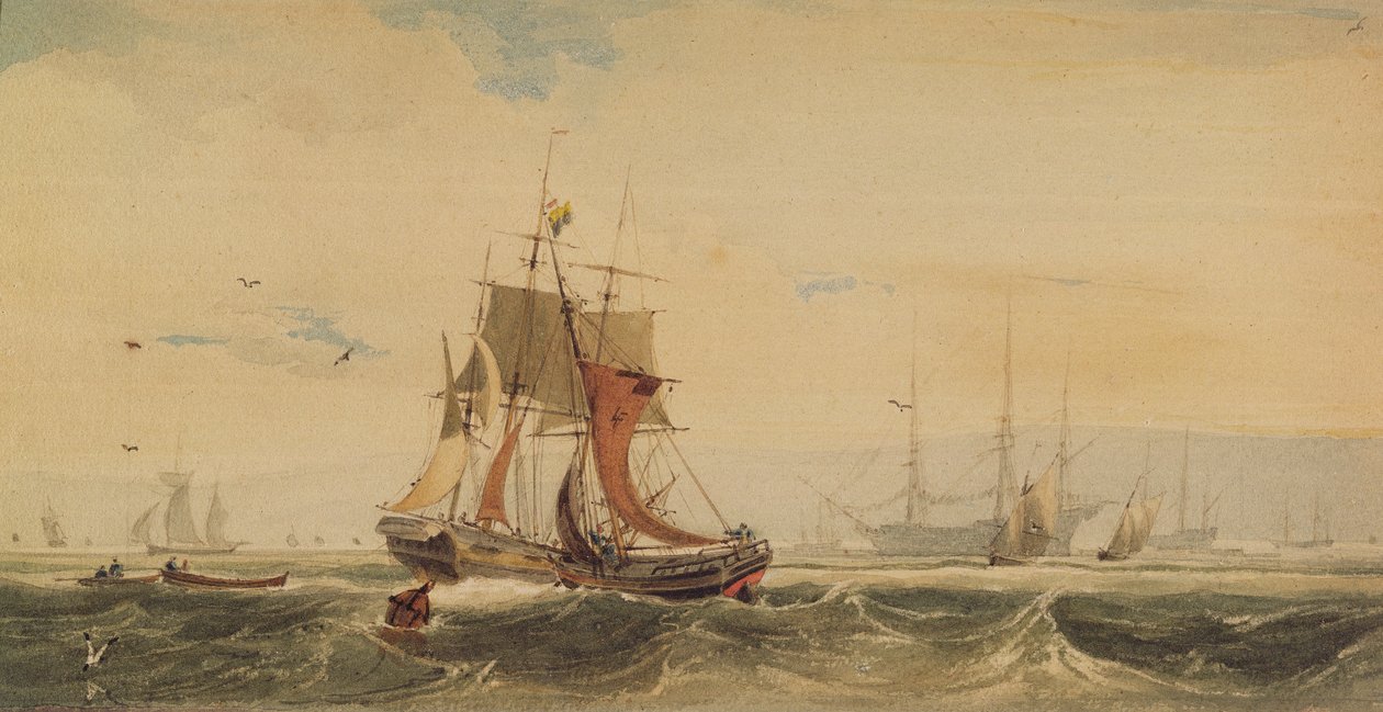 Shipping on the Medway, Kent by Francois Louis Thomas Francia