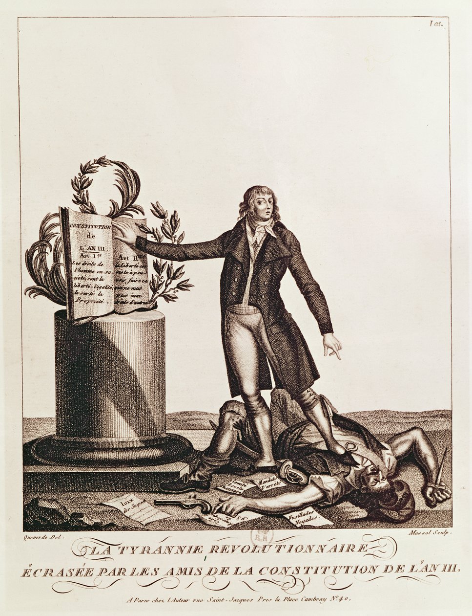 The Tyrant of the Revolution Crushed by the Supporters of the Constitution of An III engraved by Massol by Francois Maria Isidore Queverdo
