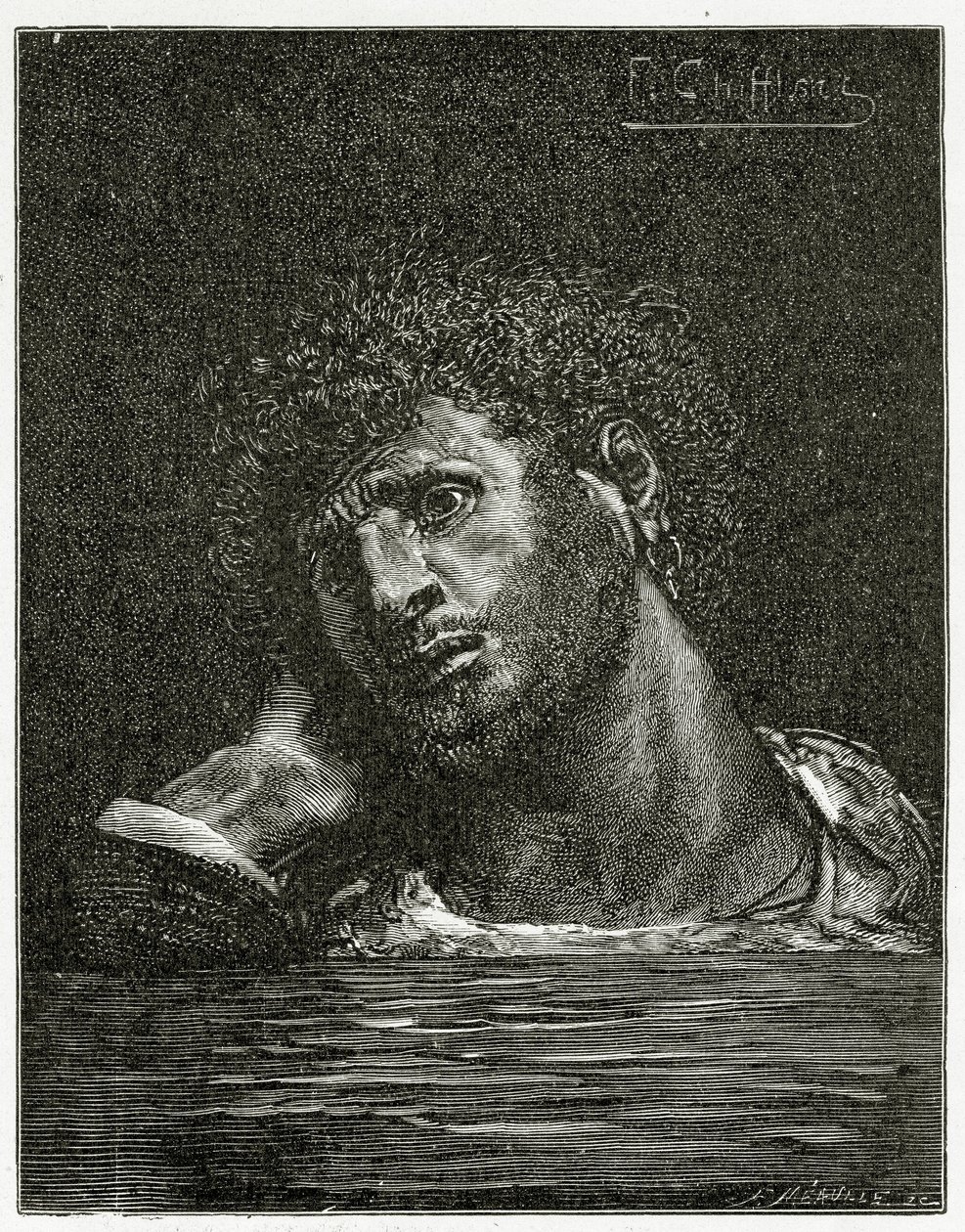Death of Giliath - Illustration from Les Travailleurs de la Mer, 19th Century by Francois Nicolas Chifflart