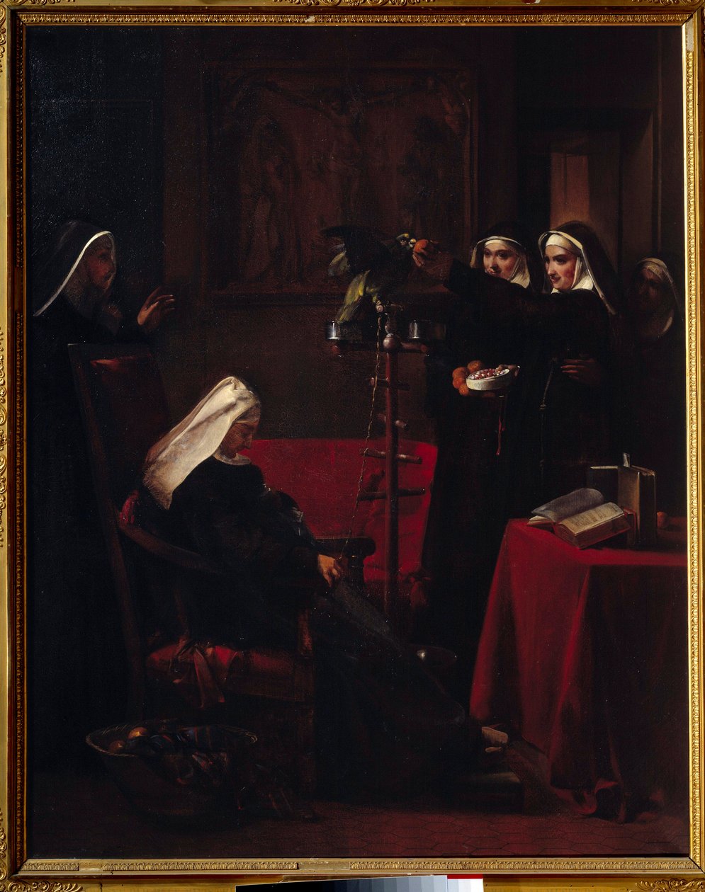 Nuns giving food to the parrot of a sleeping nun by Francois Marius Granet