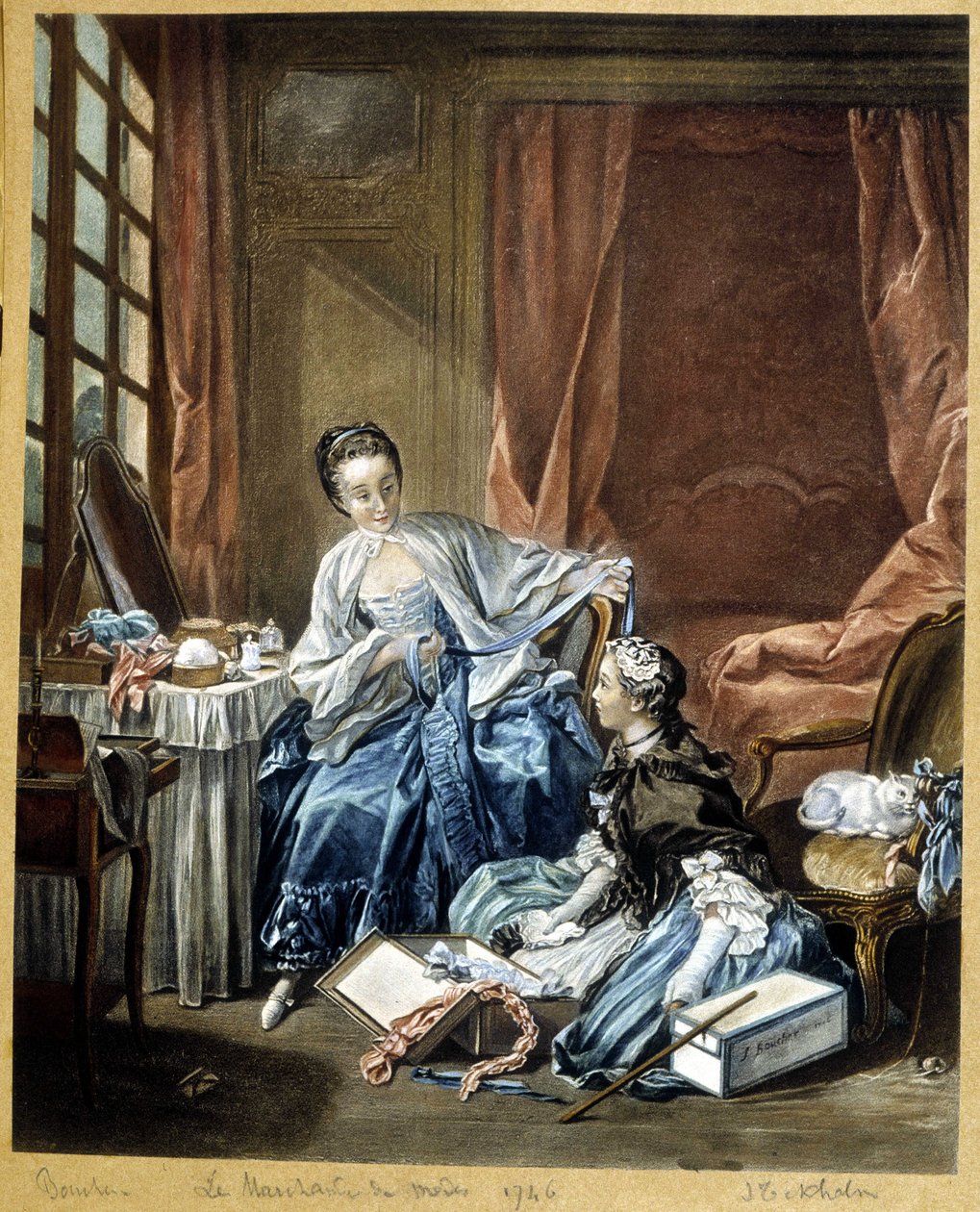 The fashion merchant after a painting by Boucher by Francois (after) Boucher