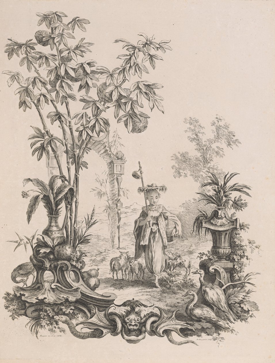 Young Chinese Woman Walking, Surrounded by Her Sheep, ca.1740-50 by Francois Antoine Aveline