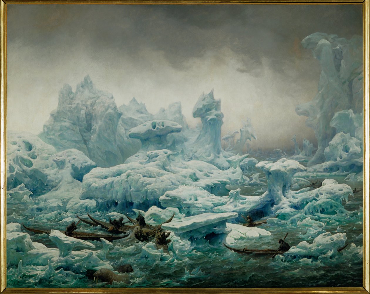View of the Polar Sea, Greenlanders Hunting Walrus by Francois Auguste Biard