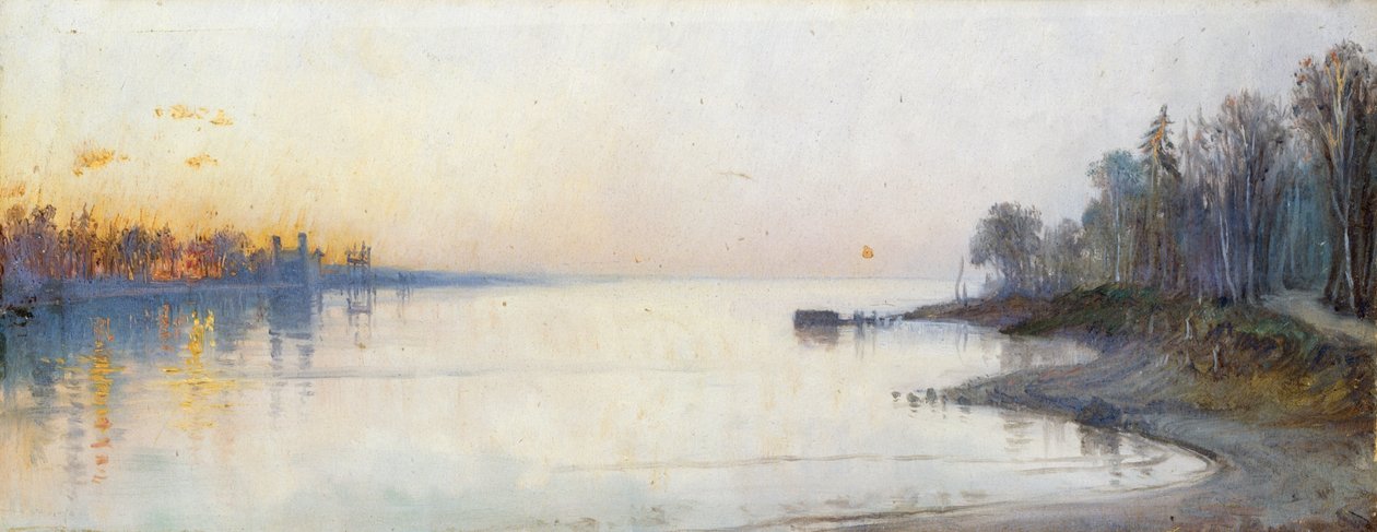 Wide calm river at sunset, Nile landscape by Francois Barry