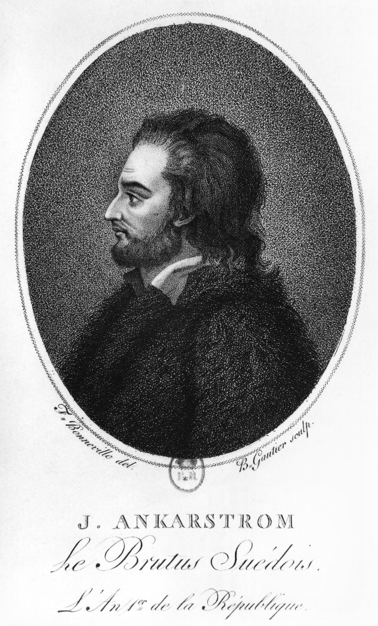 Portrait of Johan Ankarstrom, engraved by B. Gautier by Francois Bonneville