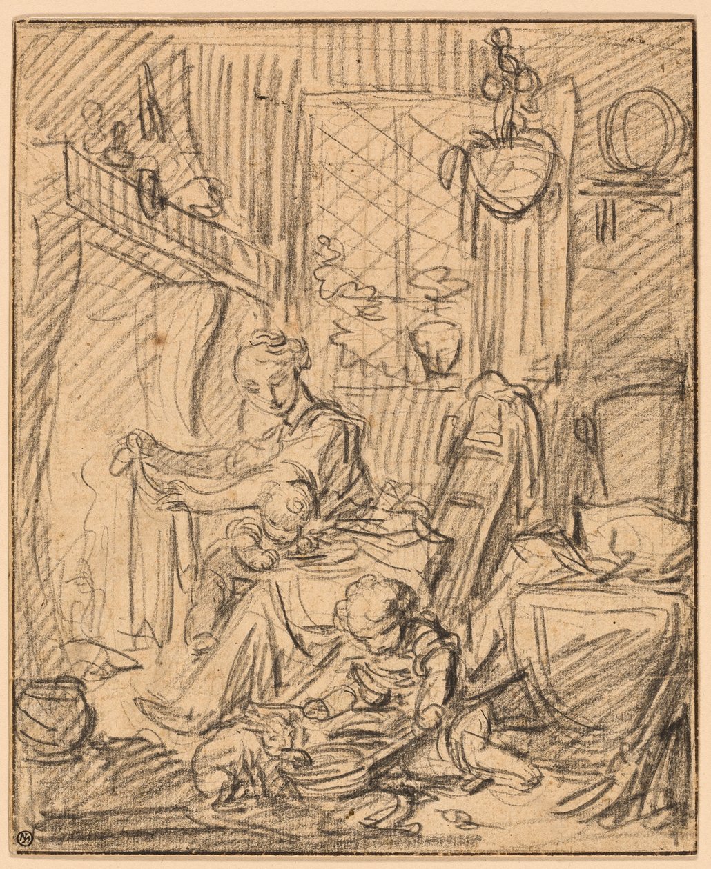 Domestic Scene: Mother with Two Small Children before a Mantelpiece by François Boucher