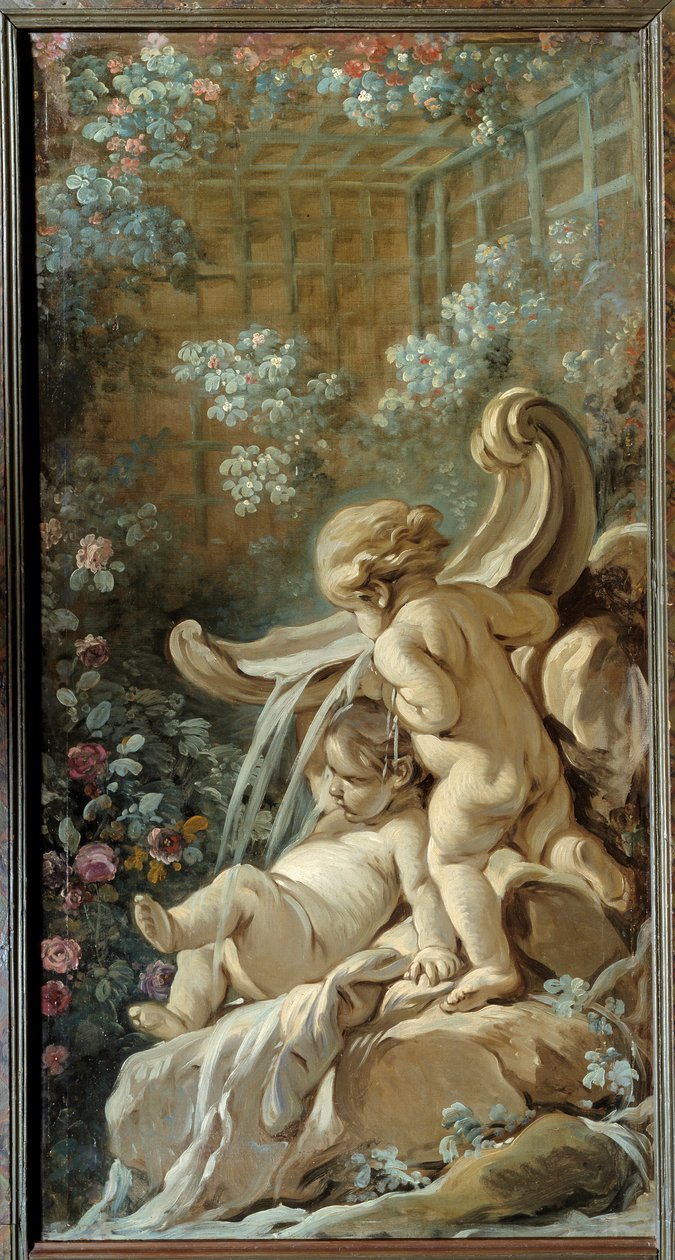 Door panel of the living room Demarteau: fountain with two loves, one of which is lying by François Boucher