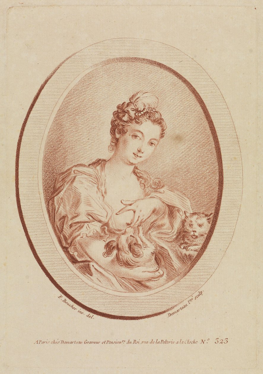 Young Woman with Lapdog and Kitten by François Boucher