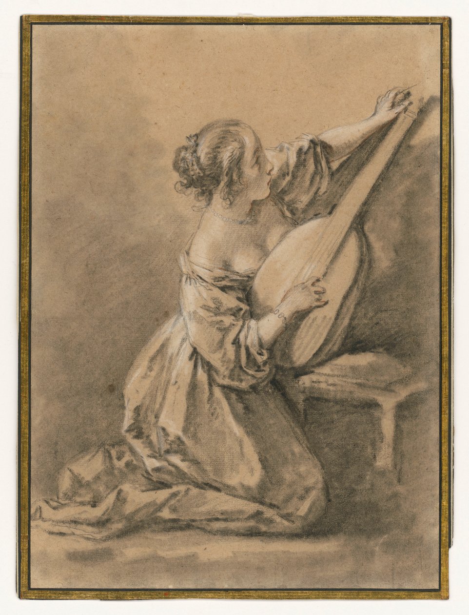 Kneeling Young Woman Tuning a Lute by François Boucher