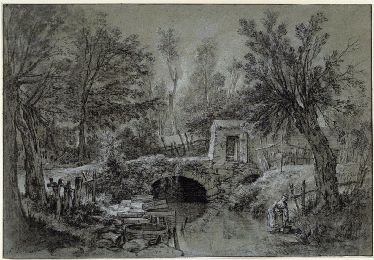 Landscape with Stream and Bridge by François Boucher