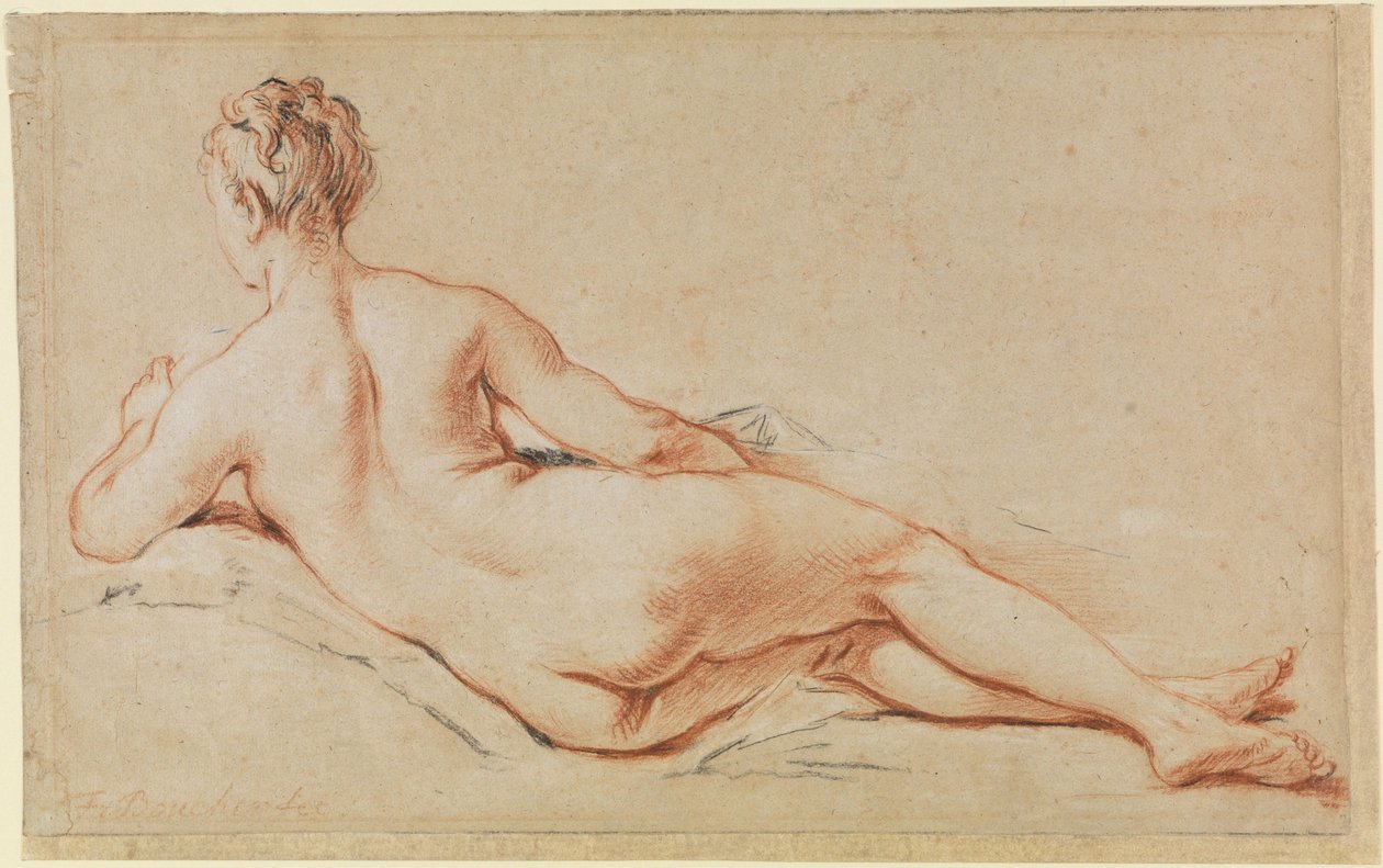 Reclining Female Nude, Supported on Left Arm, Back View by François Boucher