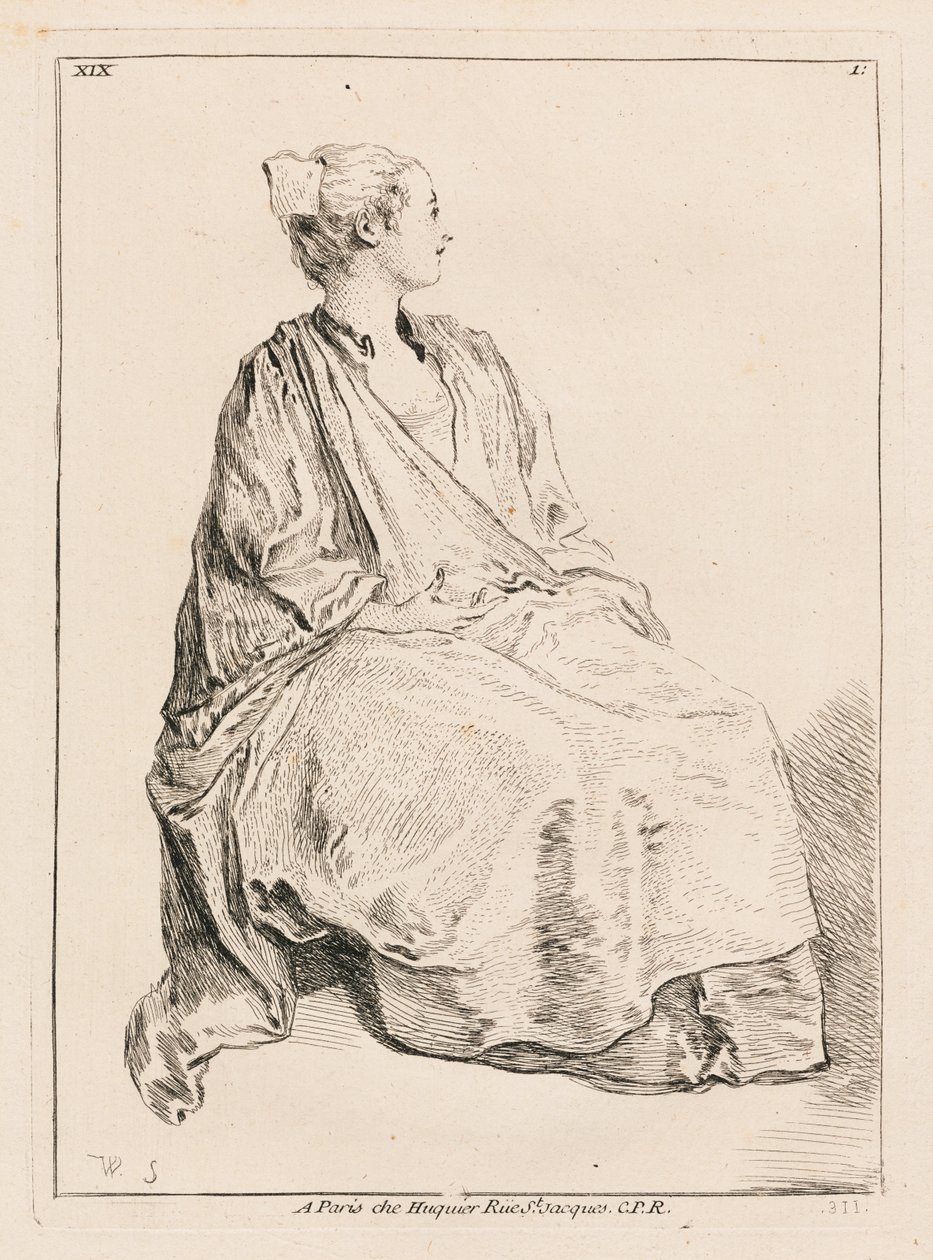 Seated Woman Facing Right by François Boucher