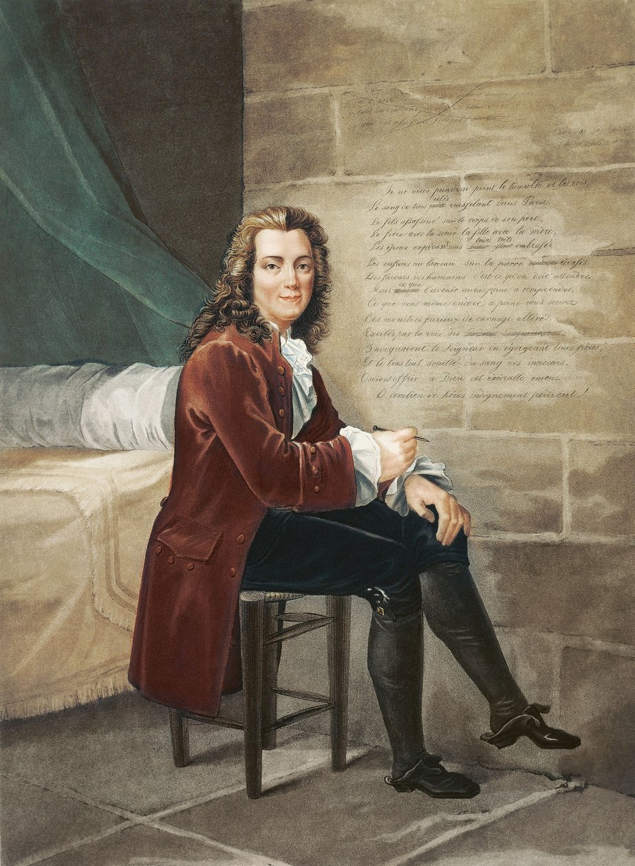 Voltaire Imprisoned in the Bastille Writing the La Henriade in 1728 by Francois Bouchot