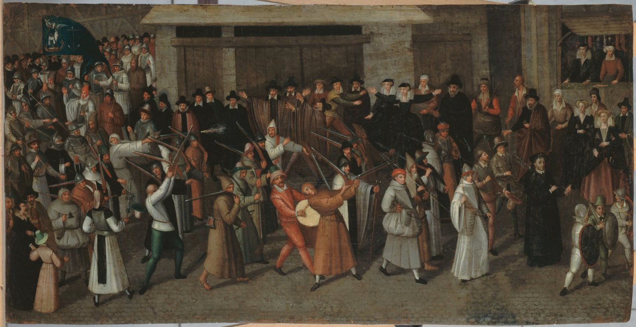 Procession of the League on the Île de la Cité, leaving Notre-Dame by Francois Bunel