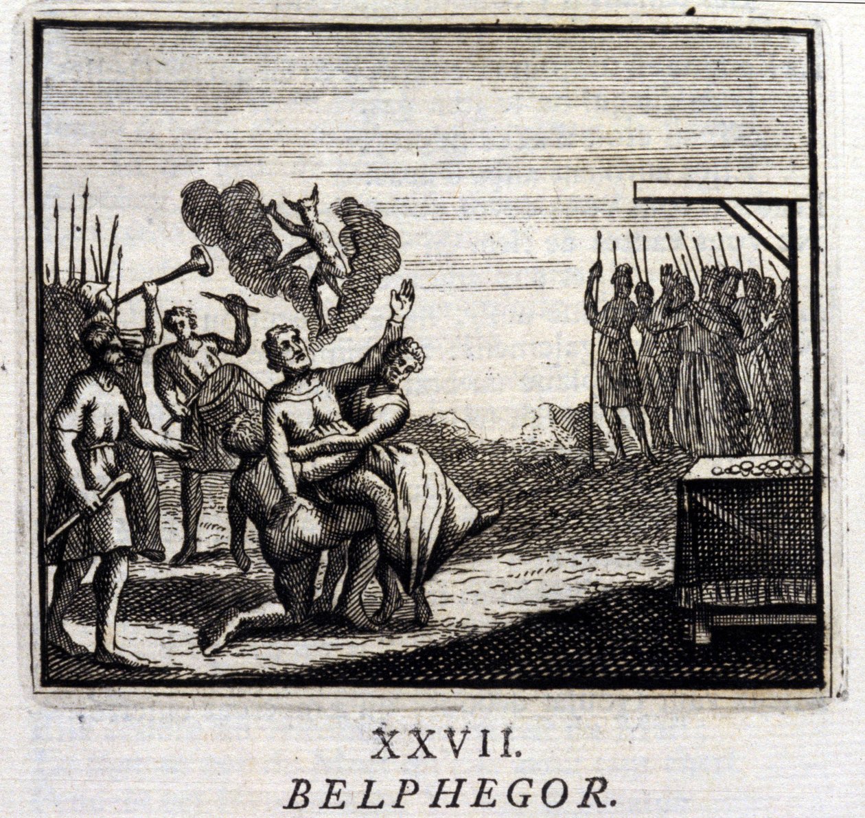 Belphegor. Fables by Jean de La Fontaine. Illustration by François Chauveau. Edition of 1728. by Francois Chauveau