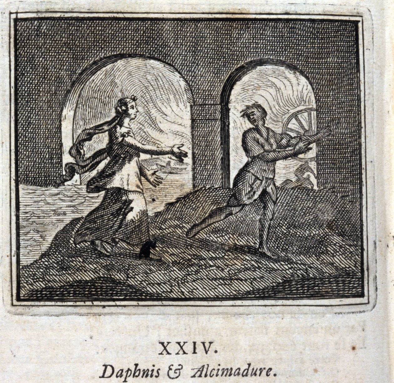 Daphnis and Alcimadura. Fables by Jean de La Fontaine (1621-95). Illustration by François Chauveau (1613-1676). Edition of 1728 by Francois Chauveau