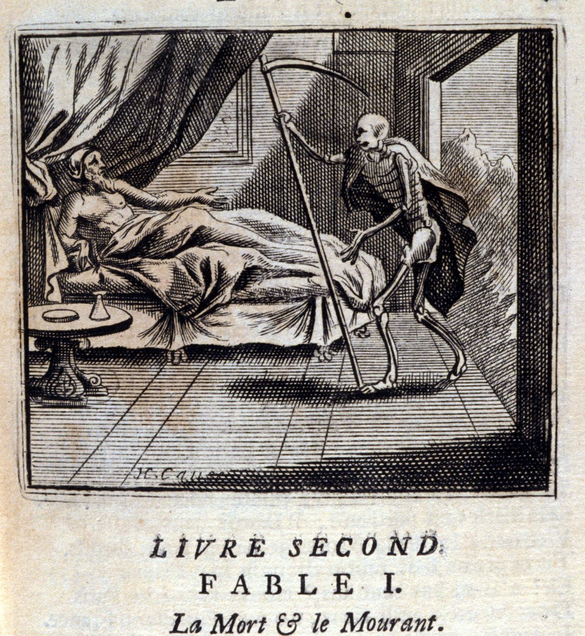 Death and Dying. Fables by Jean de La Fontaine (1621-95). Illustration by François Chauveau (1613-1676). Edition of 1728 by Francois Chauveau