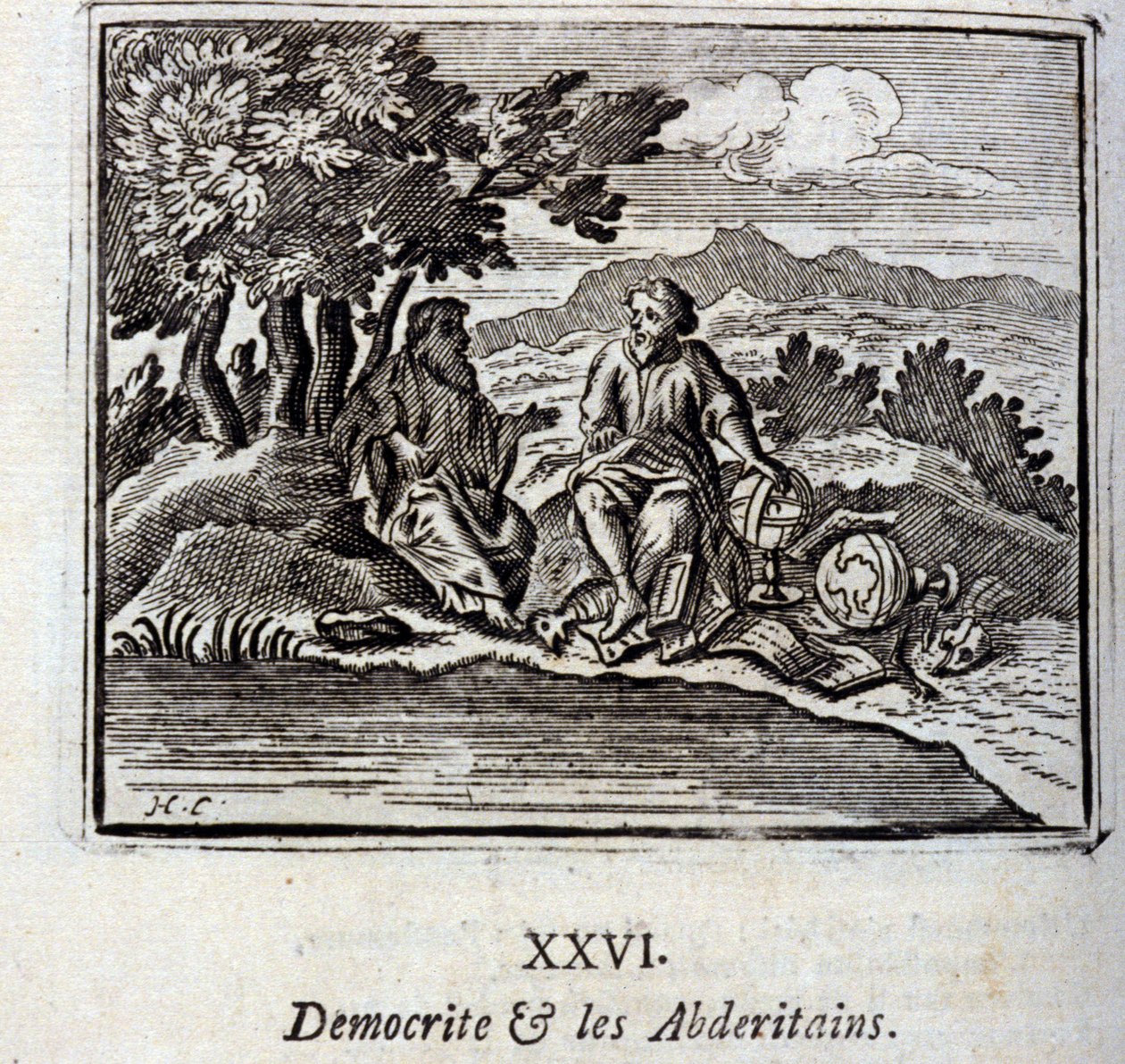 Democrite and the Abderitans. Fables by Jean de La Fontaine (1621-95). Illustration by François Chauveau (1613-1676). Edition of 1728 by Francois Chauveau