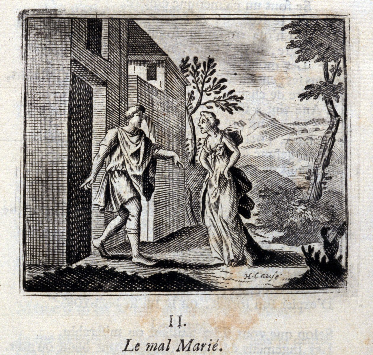 Evil marries. Fables by Jean de La Fontaine (1621-95). Illustration by François Chauveau (1613-1676). Edition of 1728 by Francois Chauveau