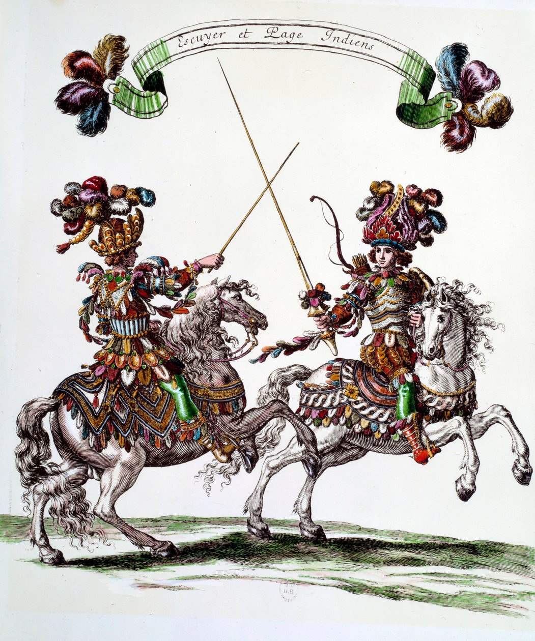 Indian Ecuyer and page during the carousel given by King Louis XIV in 1662 to the Tuileries to celebrate the birth of the Dauphin by Francois Chauveau