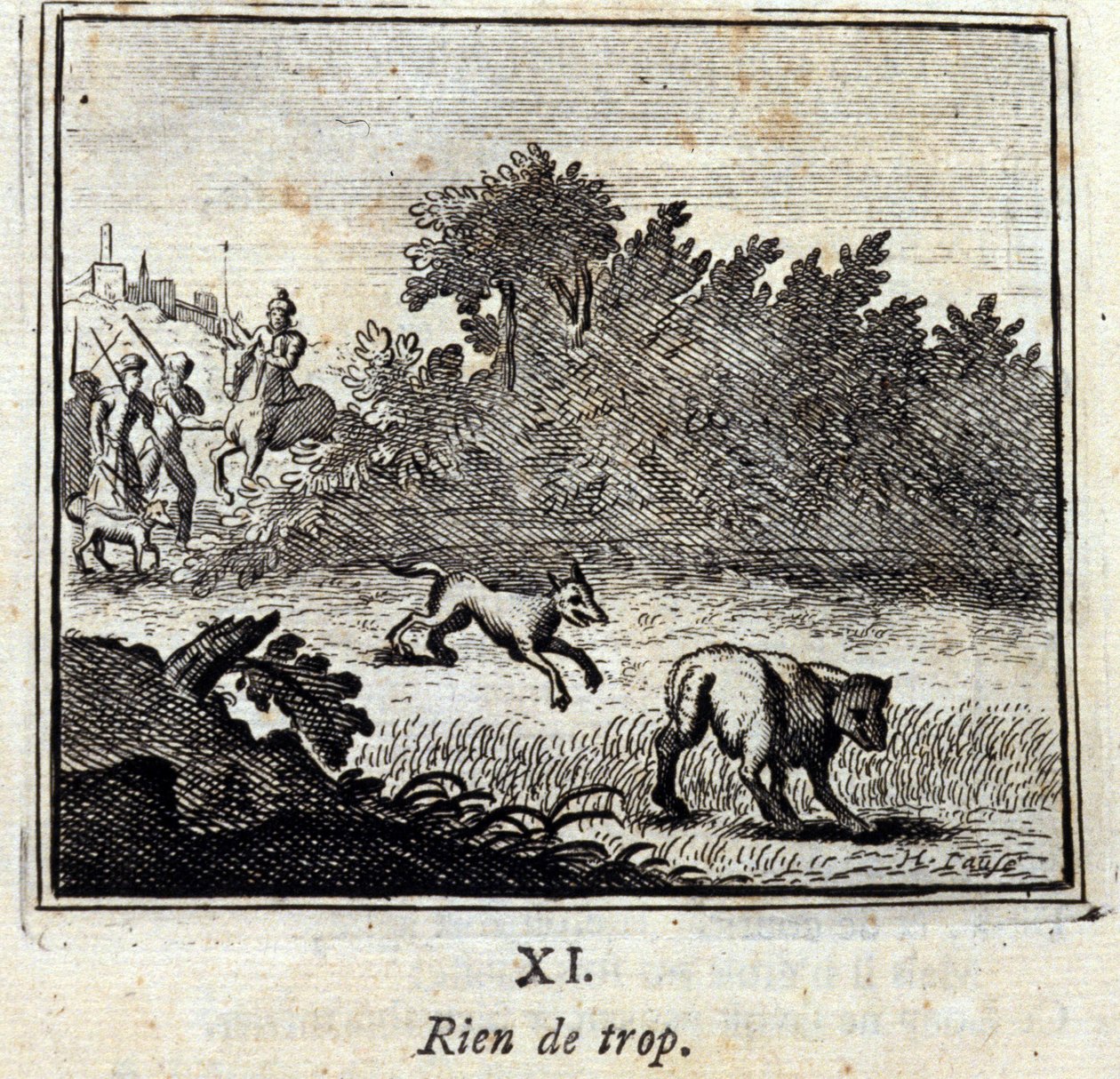 Nothing too much. Fables by Jean de La Fontaine (1621-95). Illustration by François Chauveau (1613-1676). Edition of 1728 by Francois Chauveau