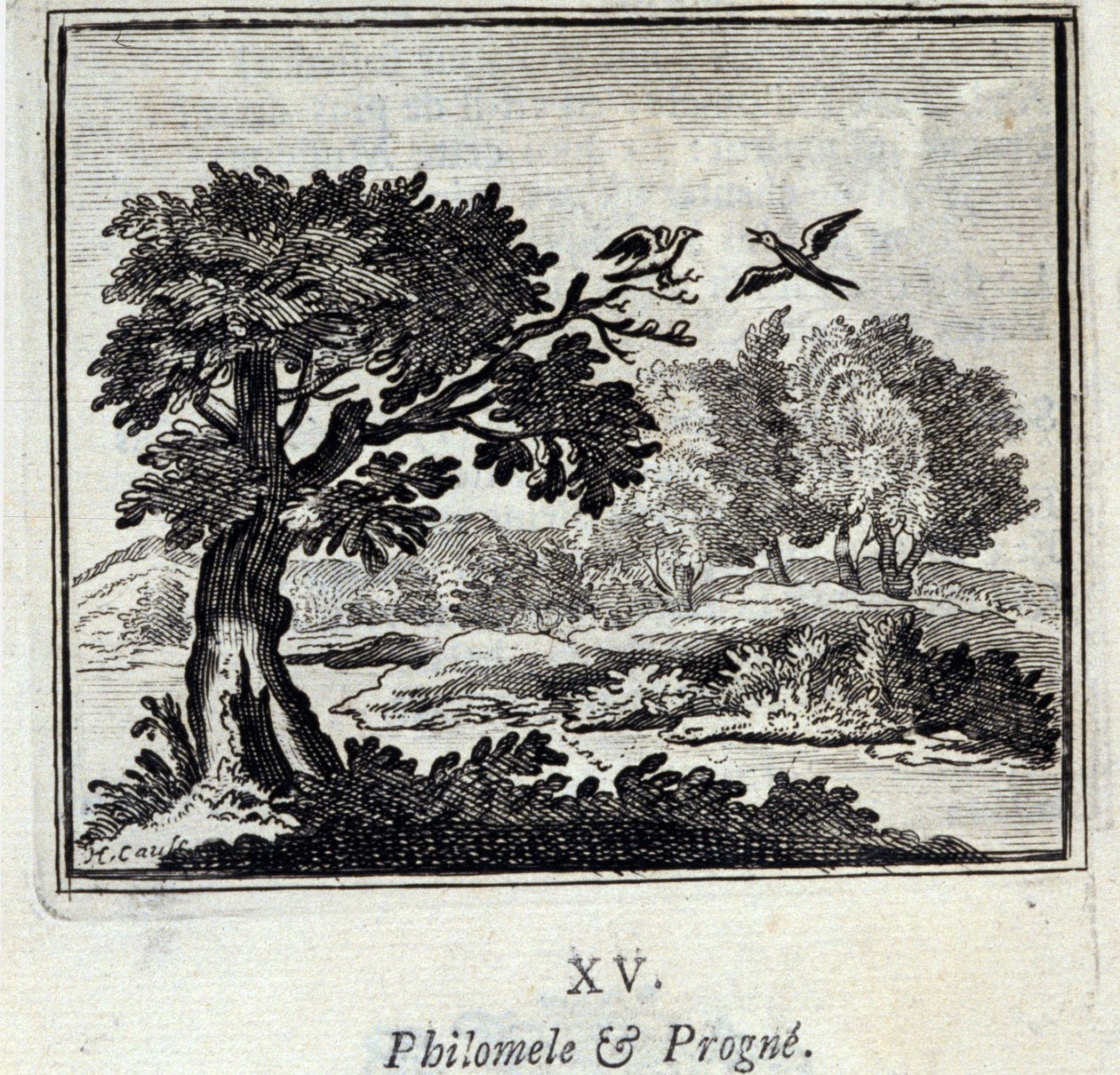Philomela and Procne. Fables by Jean de La Fontaine. Illustration by François Chauveau. Edition of 1728 by Francois Chauveau