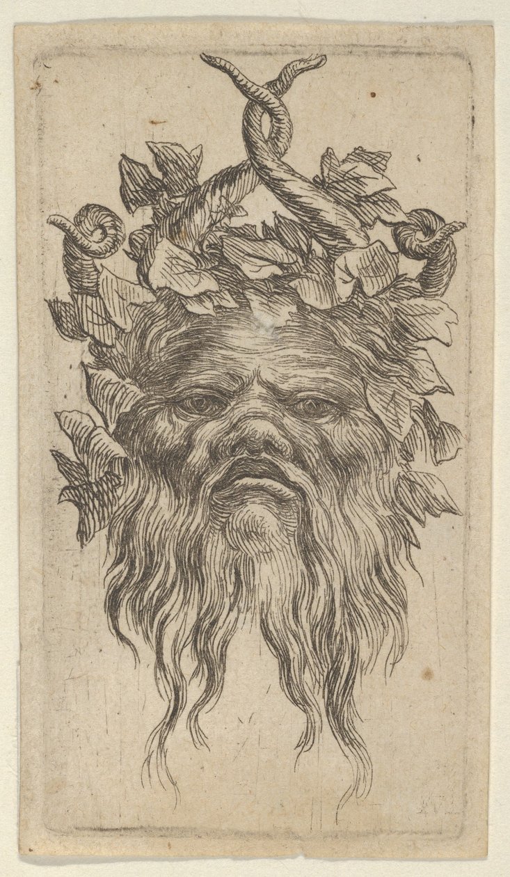 Satyr Mask with Hooked Horns and an Ivy Wreath, from Divers Masques by Francois Chauveau
