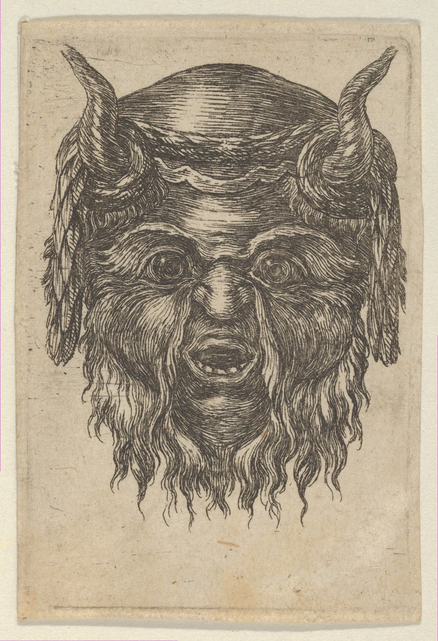 Satyr Mask with a Laurel Wreath Draped Over the Horns, from Divers Masques, ca. 1635-45 by Francois Chauveau