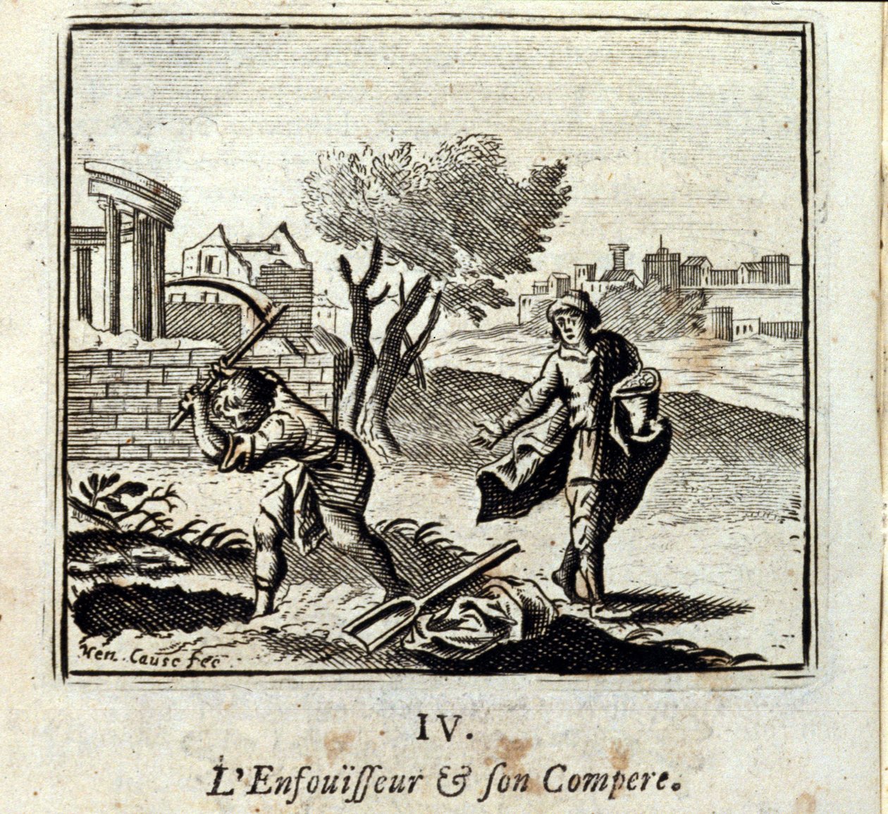 The Burner and his Compere. Fables by Jean de La Fontaine (1621-95). Illustration by François Chauveau (1613-1676). Edition of 1728 by Francois Chauveau