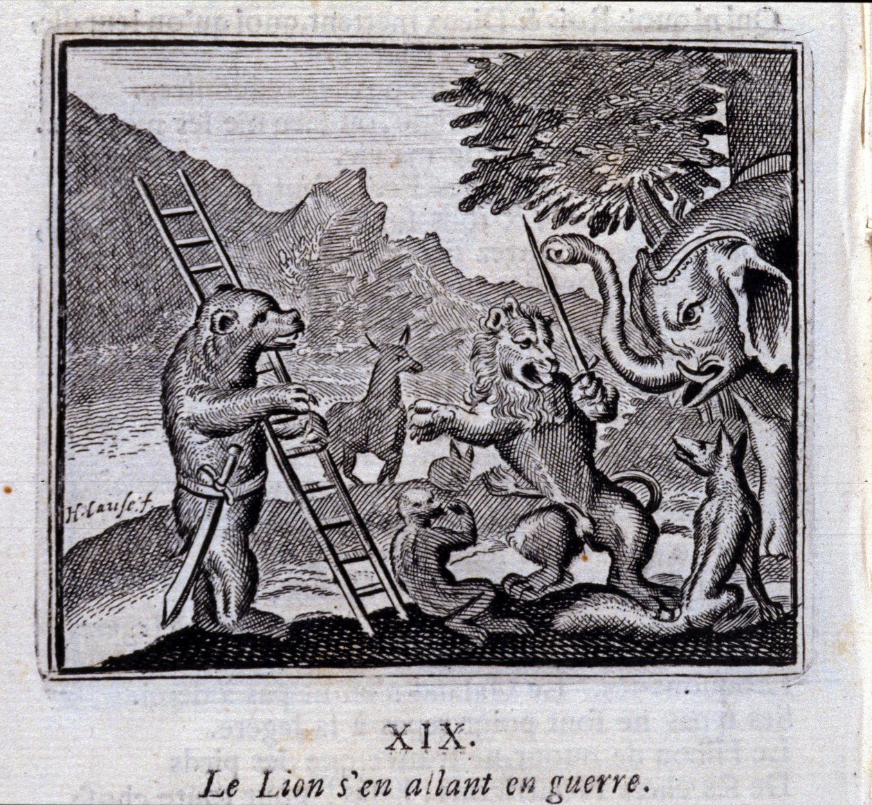 The Lion going to war. Fables by Jean de La Fontaine (1621-95). Illustration by François Chauveau (1613-1676). Edition of 1728 by Francois Chauveau