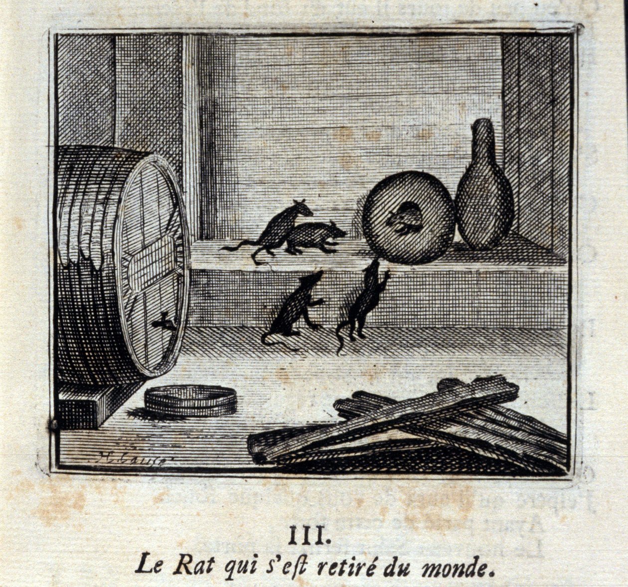 The Rat That Withdrew from the World. Fables by Jean de La Fontaine. Illustration by François Chauveau, Edition of 1728 by Francois Chauveau