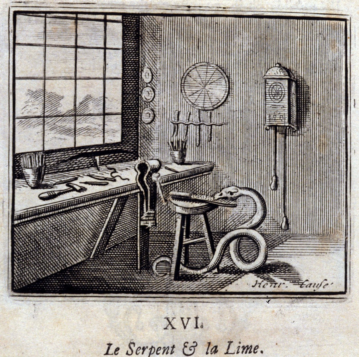 The Snake and the Lime. Fables by Jean de La Fontaine (1621-95). Illustration by François Chauveau (1613-1676). Edition of 1728 by Francois Chauveau