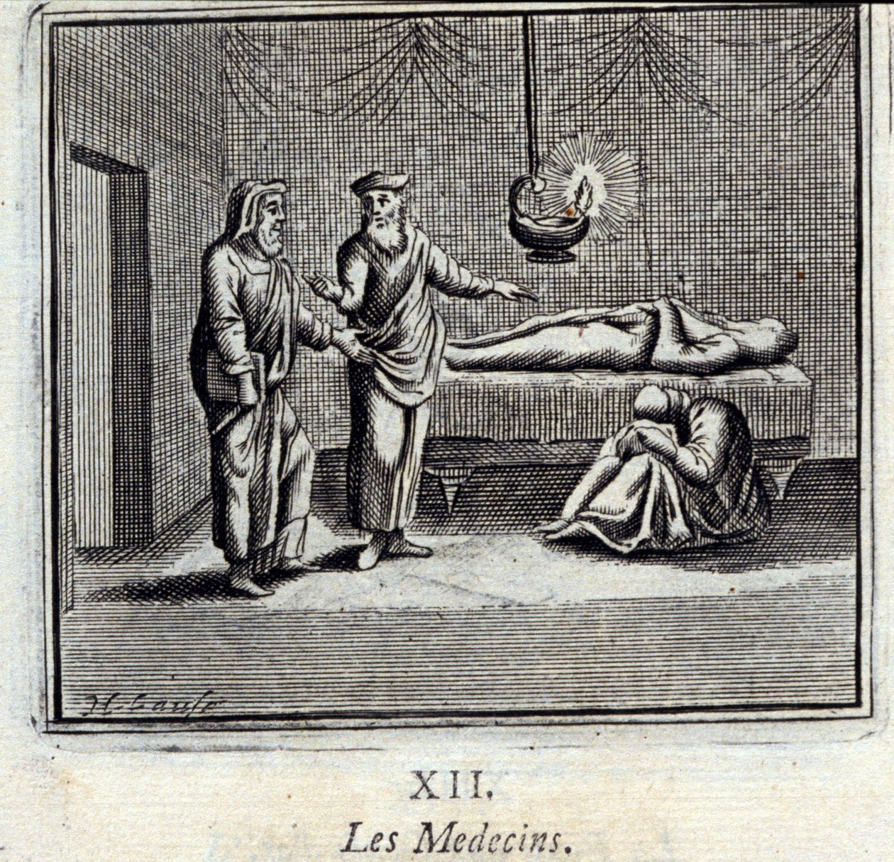 The Doctors. Fables by Jean de La Fontaine. Illustration by François Chauveau. Edition of 1728 by Francois Chauveau