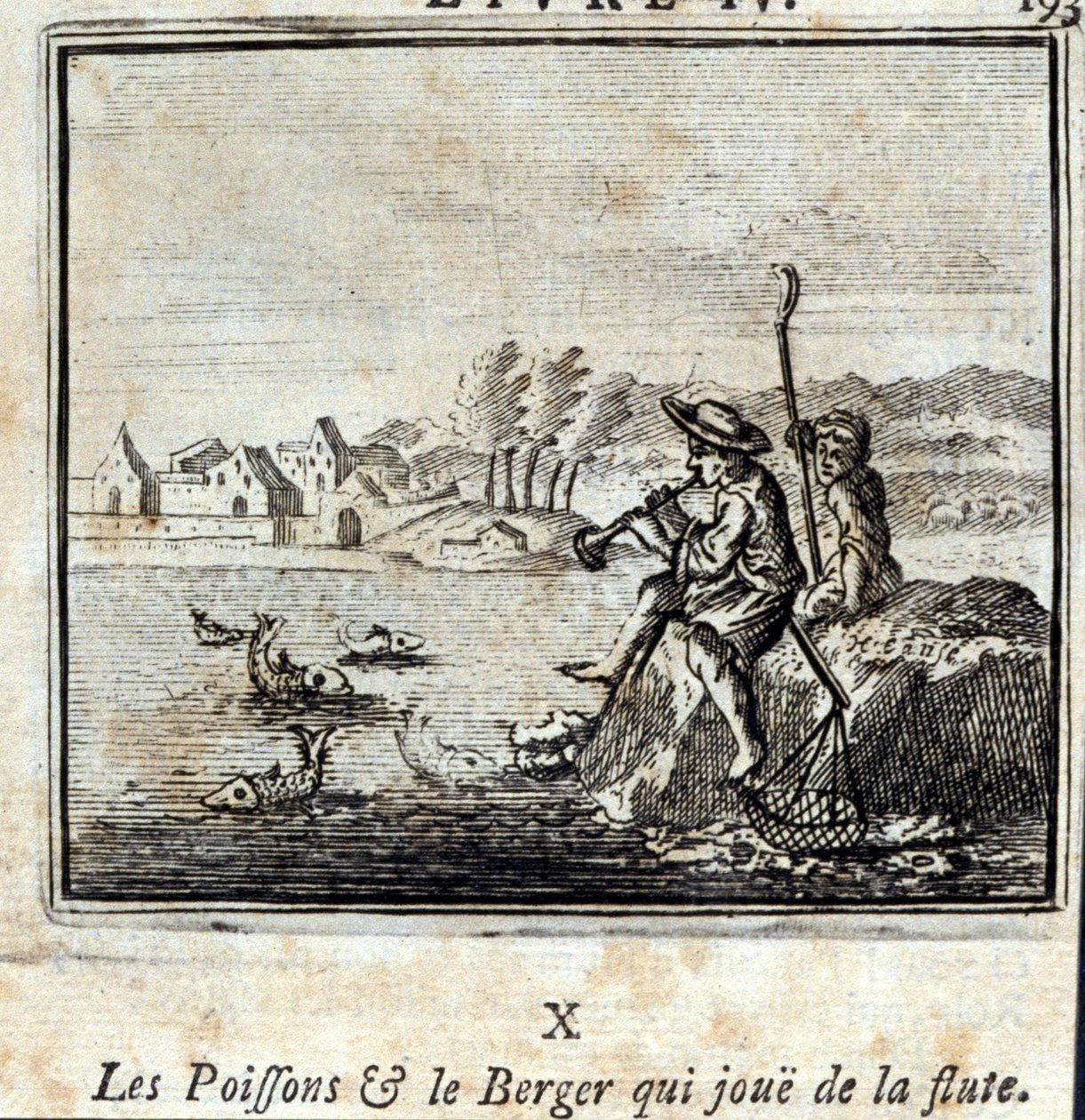 The Fish and the Shepherd Playing the Flute. Fables by Jean de La Fontaine. Illustration by François Chauveau. Edition of 1728 by Francois Chauveau