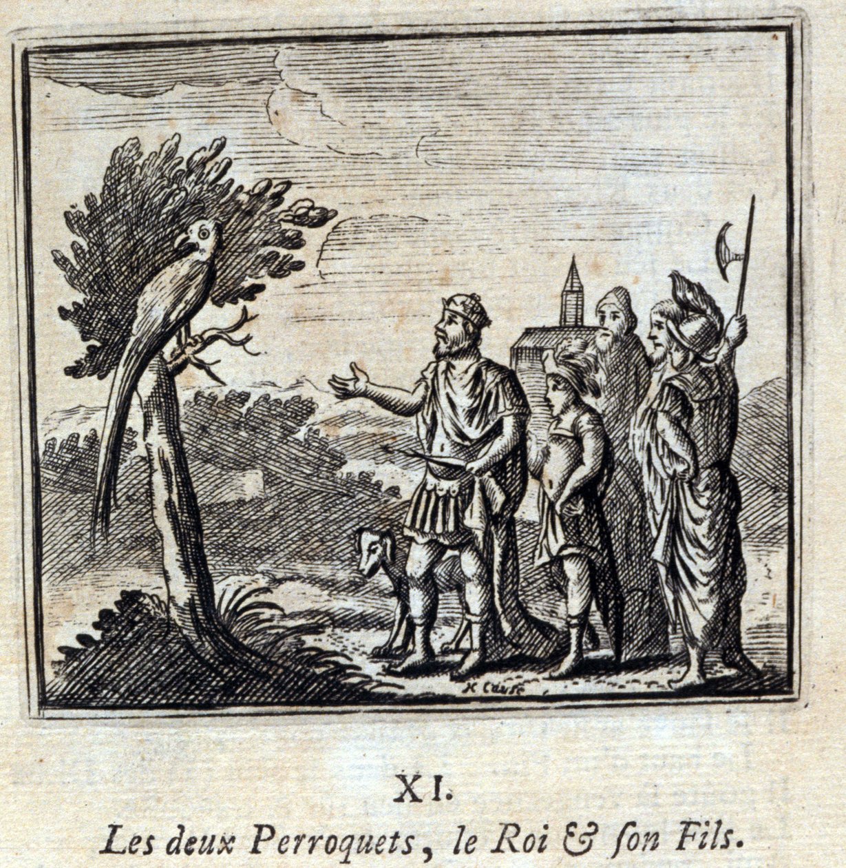 The Two Parrots, the King, and His Son by Francois Chauveau
