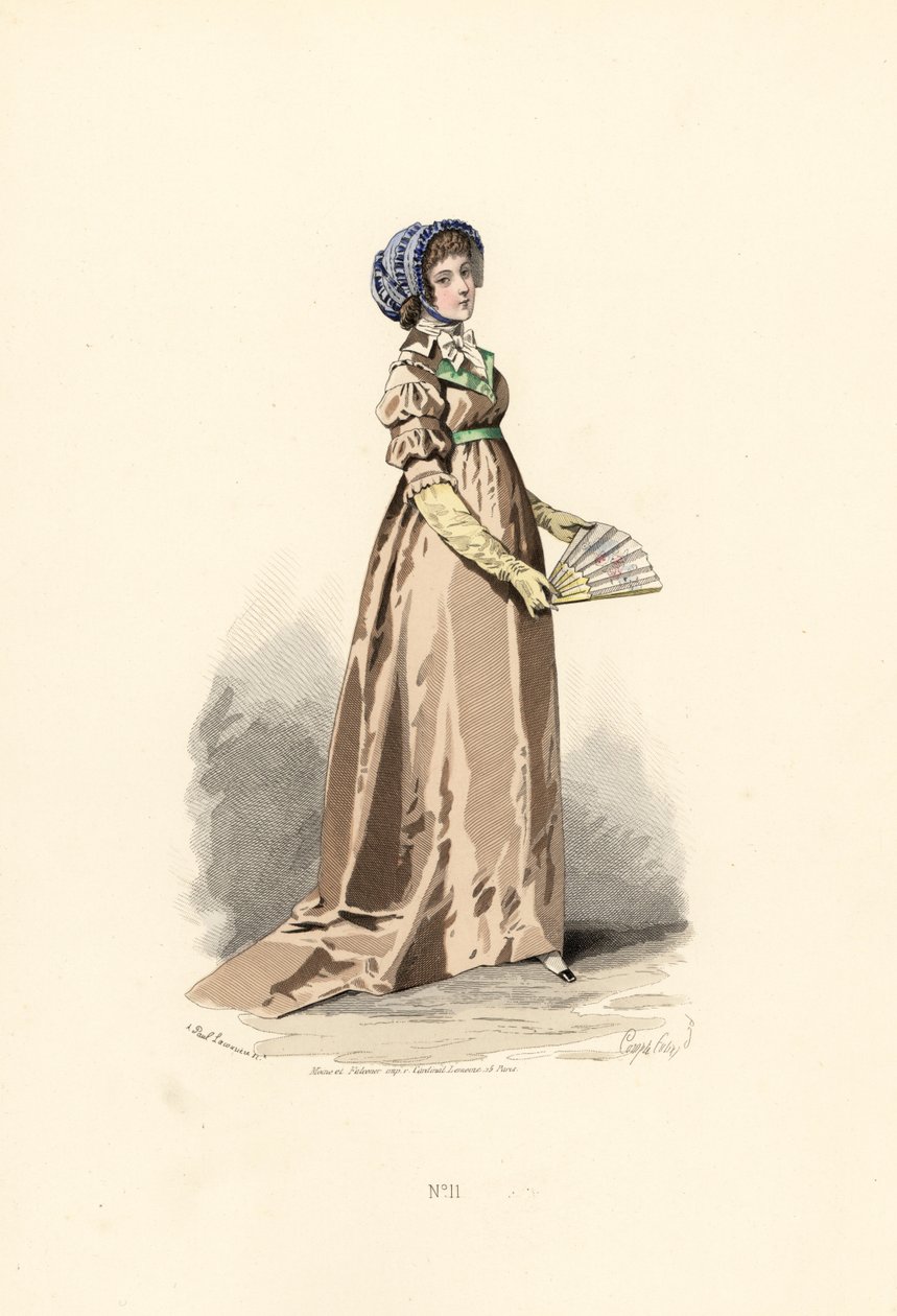 Woman in Hazelnut-Colour Dress, Fichu-Chemise and Blue Hat by Francois Claudius (after) Compte Calix