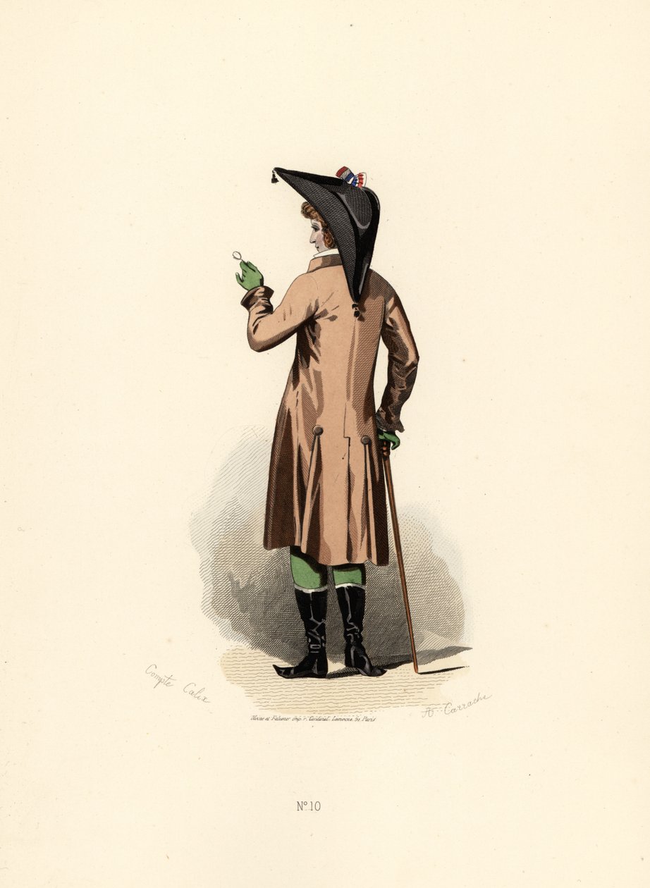 Man in hazelnut colour coat with monocle by Francois Claudius (after) Compte Calix