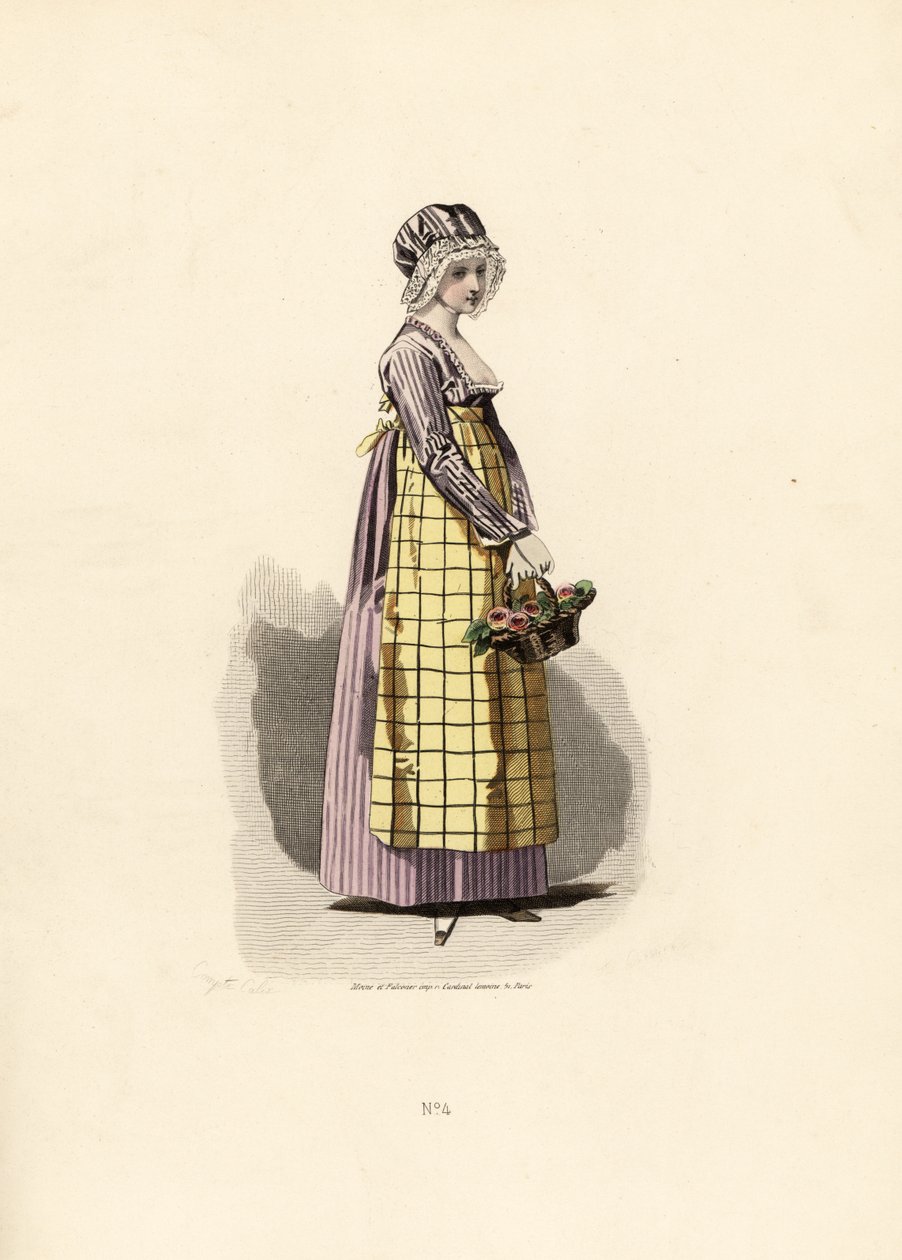 Woman in pansy dress with straw-coloured apron by Francois Claudius (after) Compte Calix