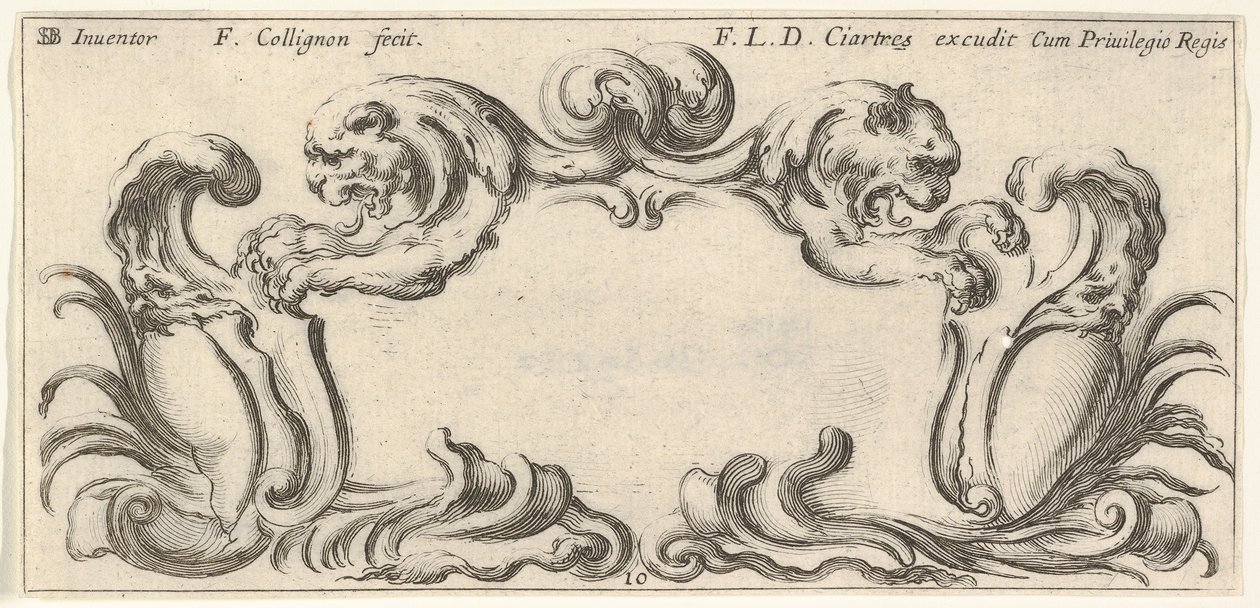 Plate 10: A Cartouche with the Heads of Two Lions in Profile by Francois Collignon