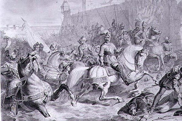 The Taking of Calais by Francis, 2nd Duke of Guise (1519-63) in 1558, engraved by Amedee Felix Barthelemy Geilee by Francois Edouard (after) Picot