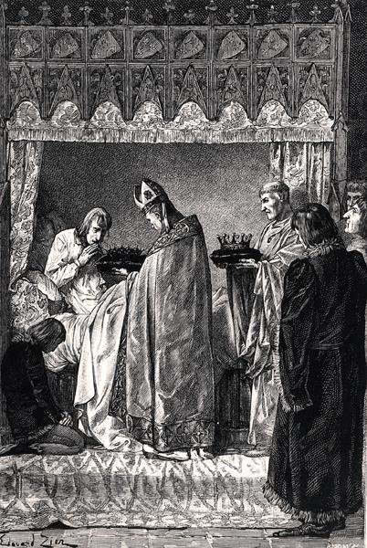 Charles V in his deathbed, receiving the crown of thorns with great religious devotion, from 