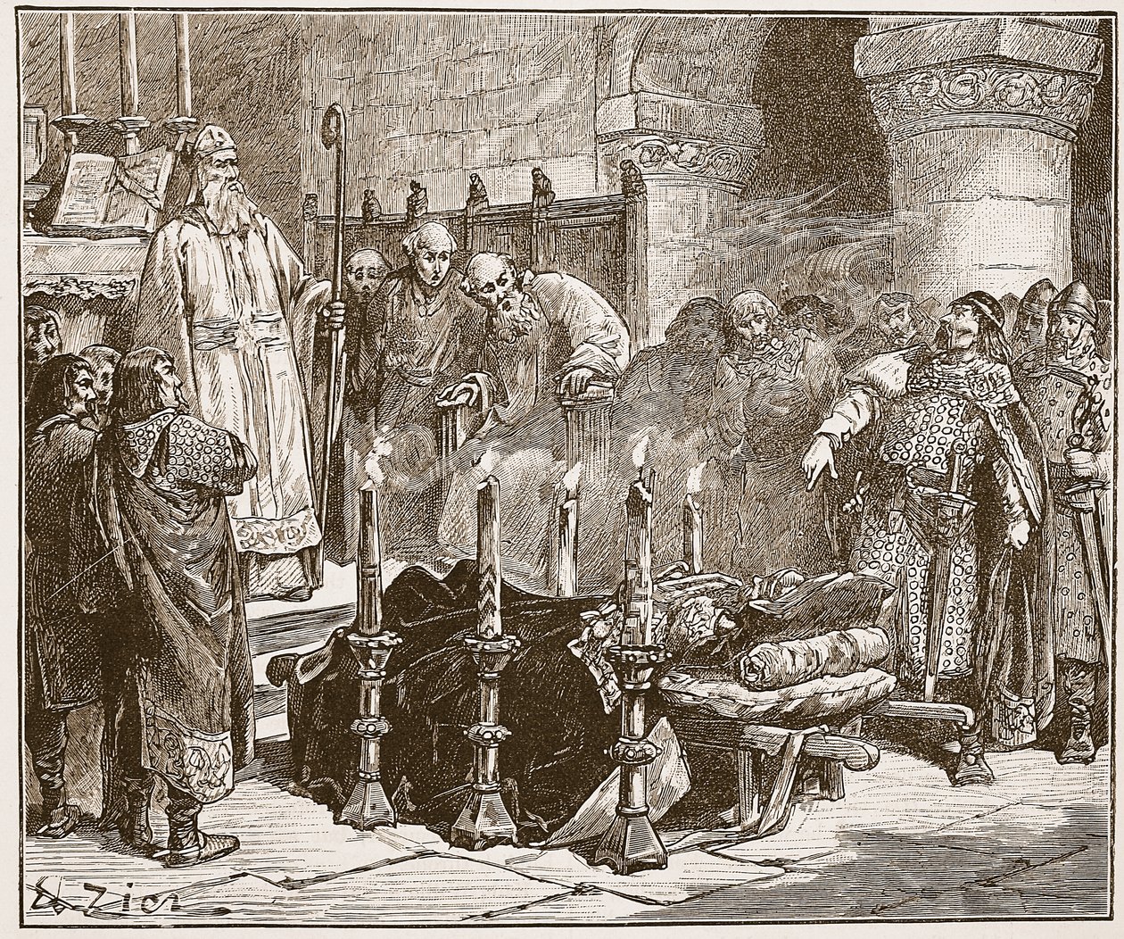 Fitz-Arthur forbidding the burial of William, illustration from 
