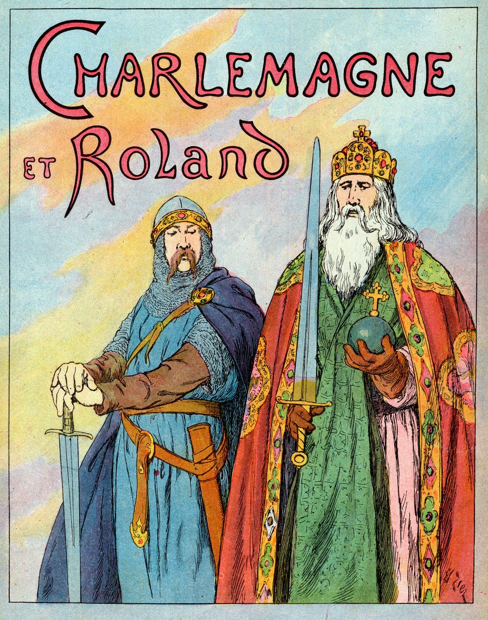 The Frankish King Charles the Great and the French knight Roland de Roncevaux - Illustration by Francois Zier taken from 