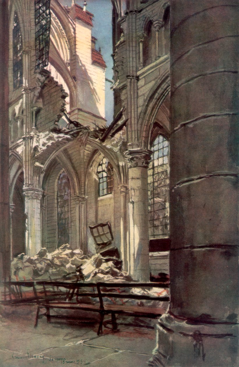 Interior of the Ruins of Saint Jean des Vignes Abbey, Soissons, France by Francois Flameng