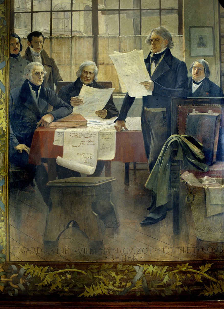 Writers in the 19th century: Edgar Quinet, Abel François Villemain, François Guizot, Jules Michelet, Victor Cousin, Ernest Renan - canvas marouflée by François Flameng (1856-1923), Université de la Sorbonne, Paris by Francois Flameng