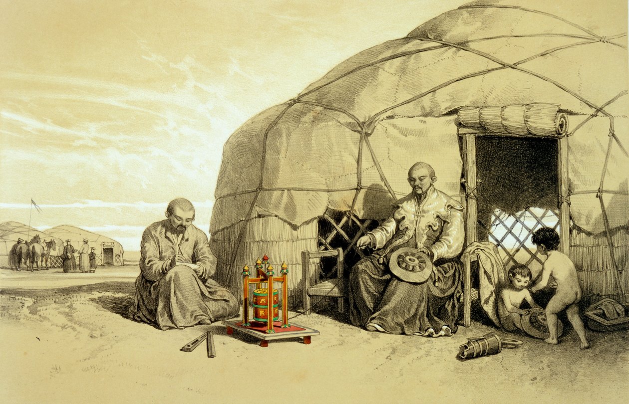 Kalmuks with a Prayer Wheel, Siberia, illustration from 