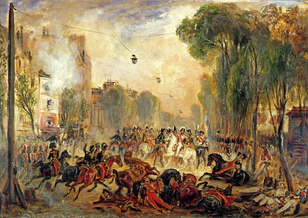 Assassination Attempt on King Louis-Philippe by Giuseppe Fieschi, Boulevard du Temple, 28th July 1835 by Francois Gabriel Guillaume Lepaulle