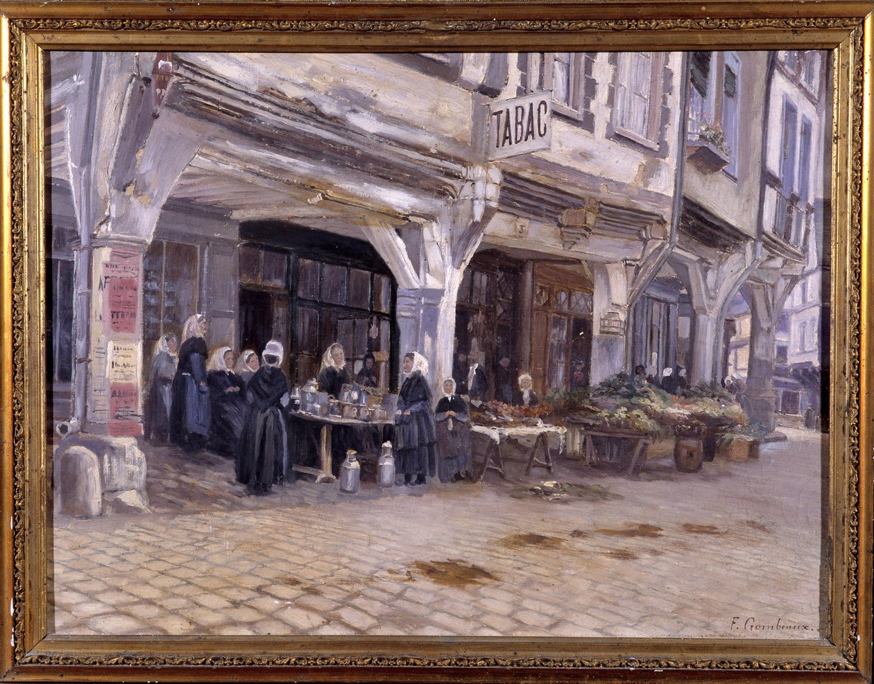 Market under the porches in Dinan - by F. Gombeaux, late 19th century by Francois Gombeaux